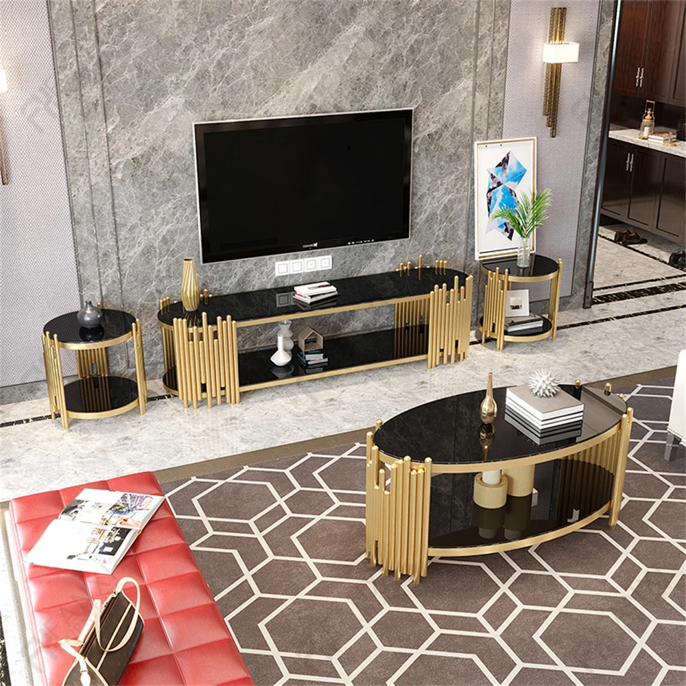 Living room furniture gold stainless steel coffee table glass top round luxury modern coffee table coffee tables