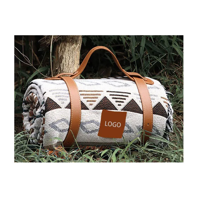 Outdoor portable Foldable Woven Sand Proof Waterproof Extra Large Leather Beach Picnic Blanket  | Great Festival Blanket