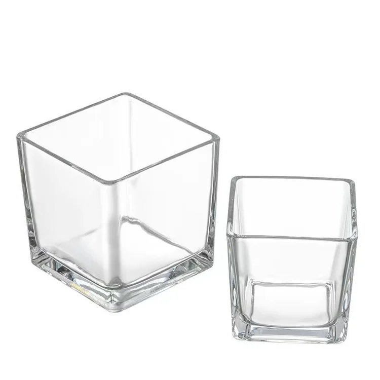 Wholesale Cube Flower Vase Clear Square Candle Holders Small Glass Flower Container Plant for Home Decor