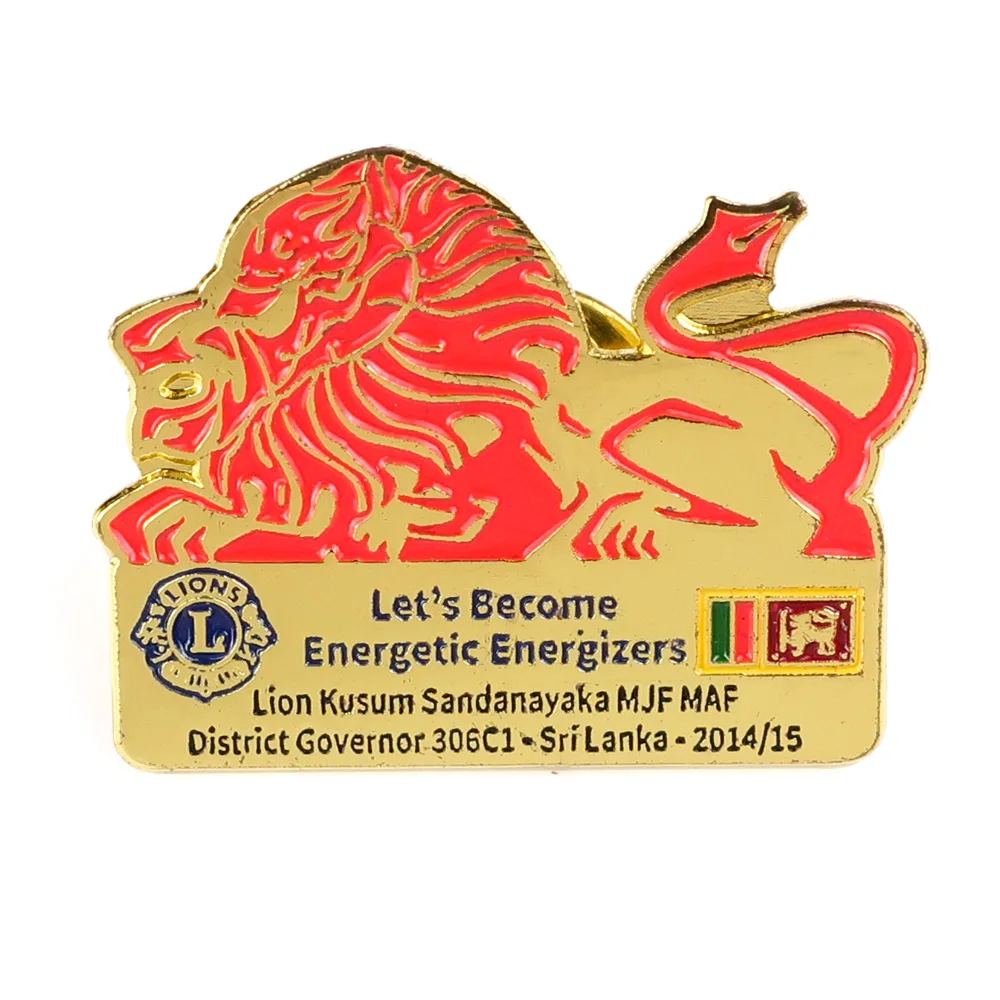 Free custom positive lions club international metal gold badge screw back pins