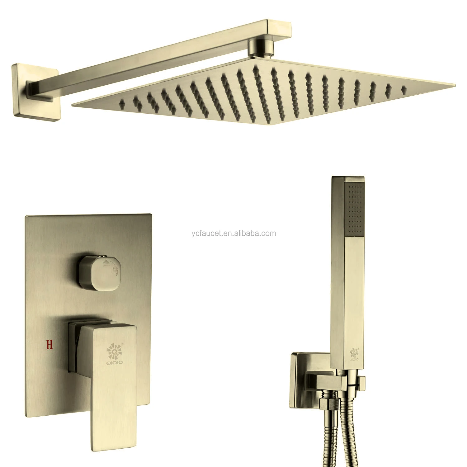 QIOIO brushed nickle silver 304 stainless steel bathroom shower set hot and cold wall mounted rain concealed shower mixer