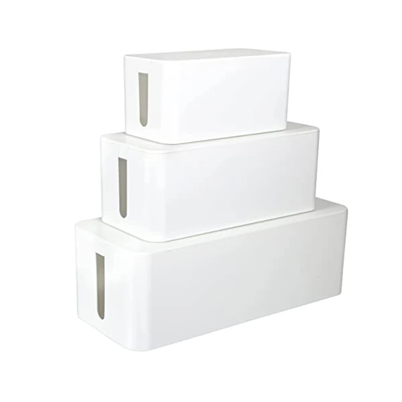 Cable Management Box Wire Organizer Box with Phone Holder Large Power Cable Box to Hide Power Strip & Under Desk TV Computer