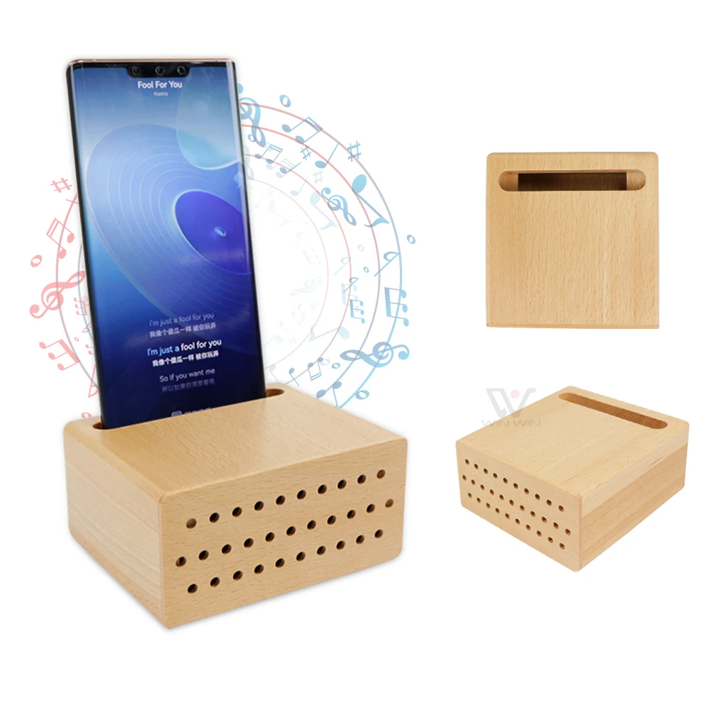 Mini Loudspeaker Wood Phone Loudspeaker Sound Amplifiers Wooden Wireless Speaker Mobile Phone Stand Holder