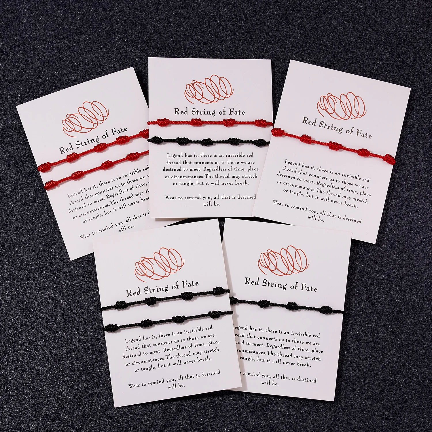 Rinhoo New Fashion Black Rope 7-Knot White Card Bracelet Lucky Friendship Weaving Adjustable Paper Card Bracelet in Stock Batch
