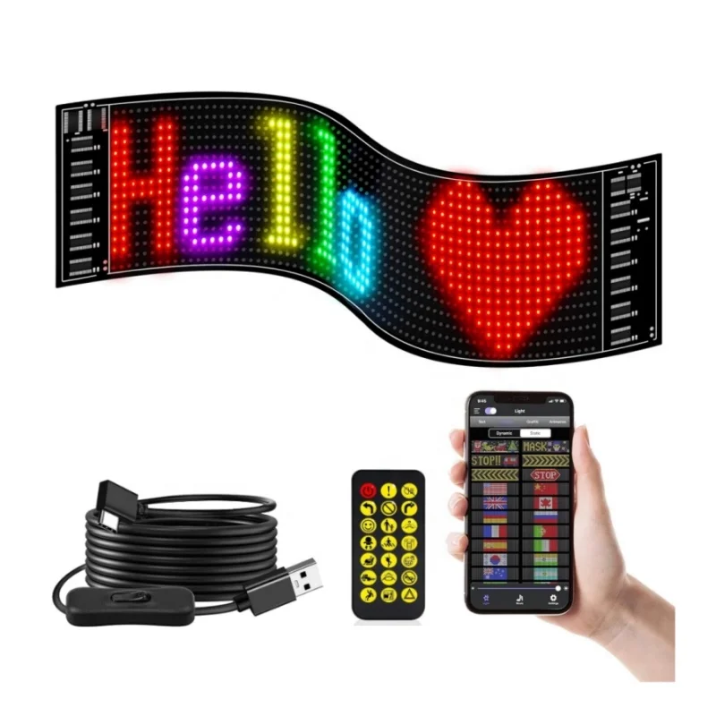 Scrolling Bright Advertising LED Signs USB 5V Flexible LED Screen Car Sign App Control Programmable soft LED Display