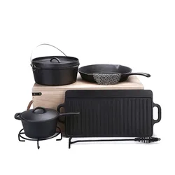 heavy duty pots and pans set cast iron non-stick 7 sets camping cookware set for outdoor cooking