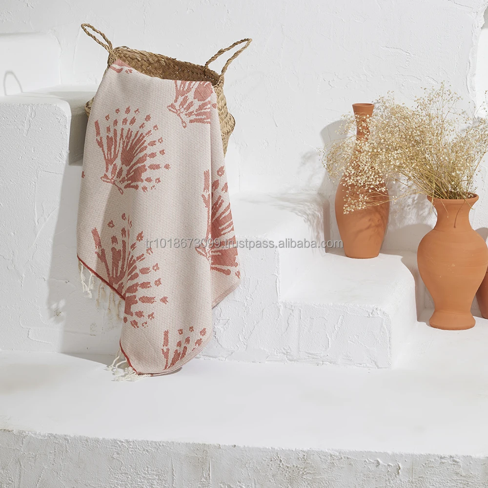 Terry backed Turkish Towel Peshtemal Fouta Wholesale Pestemal Soft OEM Customized 100 Cotton Classic Jacquard Nacre Blue