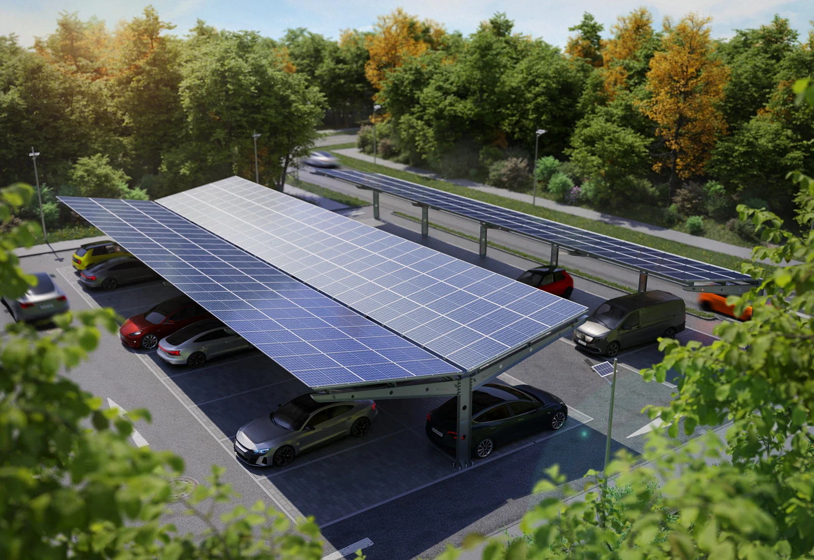 Soloport Brand PP2-G6300 One-Sided Car Park Canopy 15 Solar Modules Steel/Metal Car Park Roofing Base Field Carports Garages