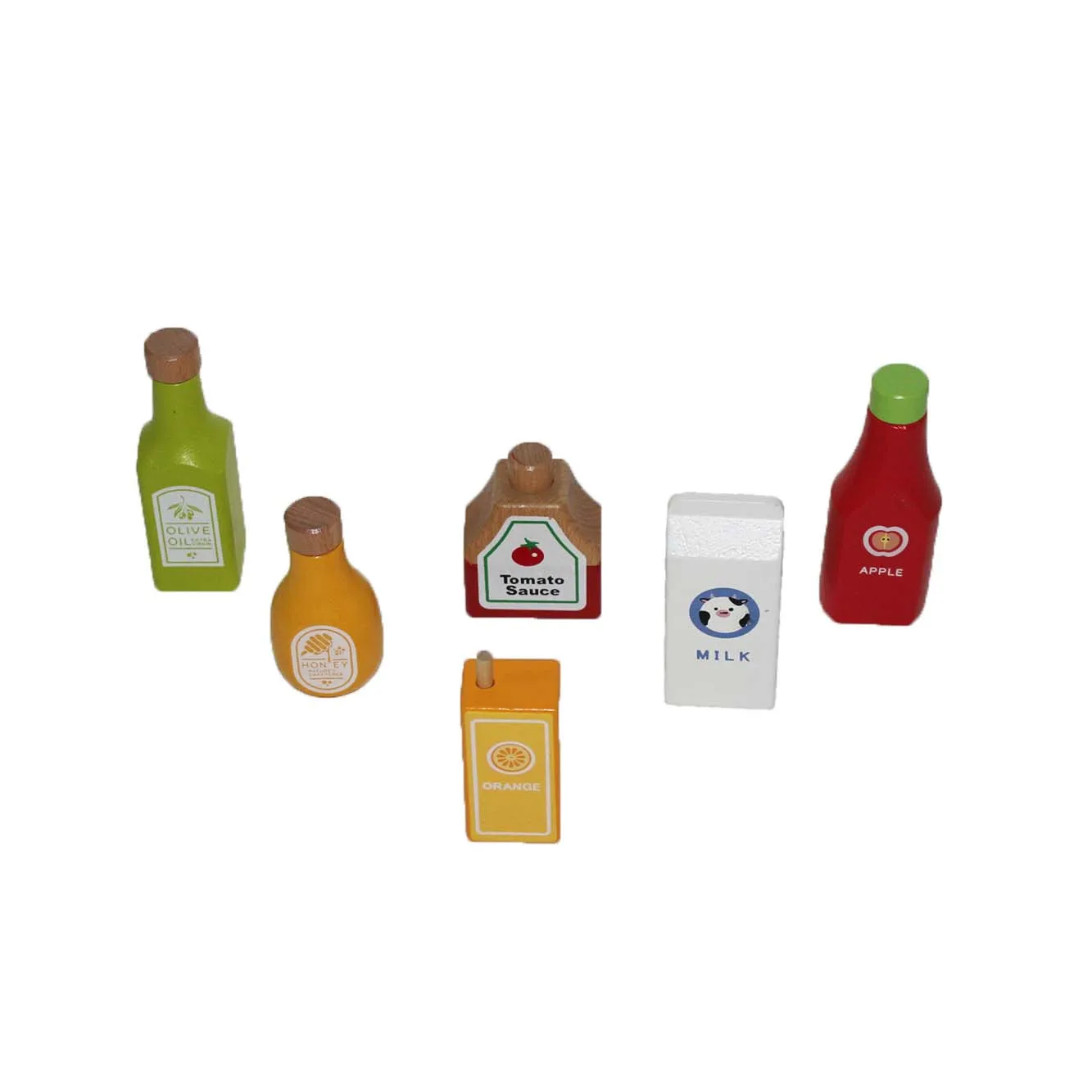 FSC Solid Wood 6pcs Play Food accessories and bottles Kitchen Pretend Play Toy for Toddlers