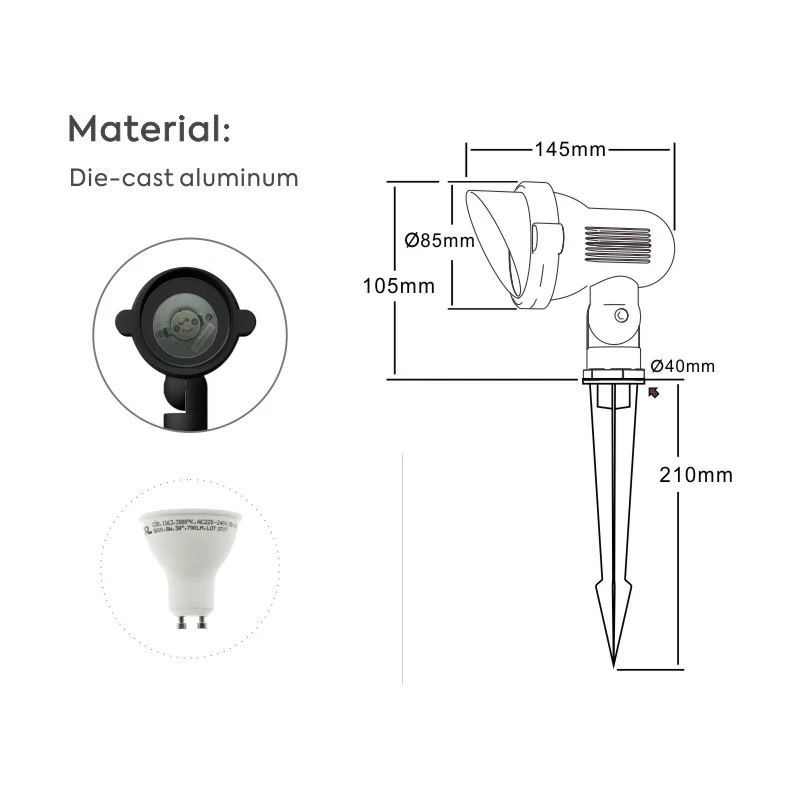 High Quality GU10 MR16  MAX35W IP65  Waterproof Spike Landscape Light Black  For Lawn Yard Garden