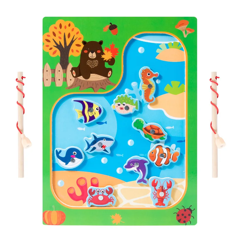 Wooden educational fishing toys magnetic funny fishing game for kids novelty fish toy puzzle preschool