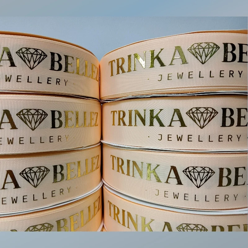 Wholesale custom logo 1inch gross grain ribbon , 2.5cm gold foil printed grosgrain silk ribbon