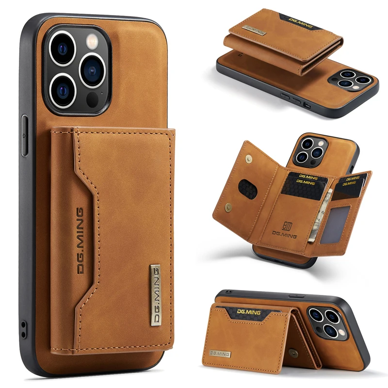 Leather Card Holder Wallet Phone Case Detachable Design Magnetic Phone Case Wallet Purse Kick Stand For Apple iPhone