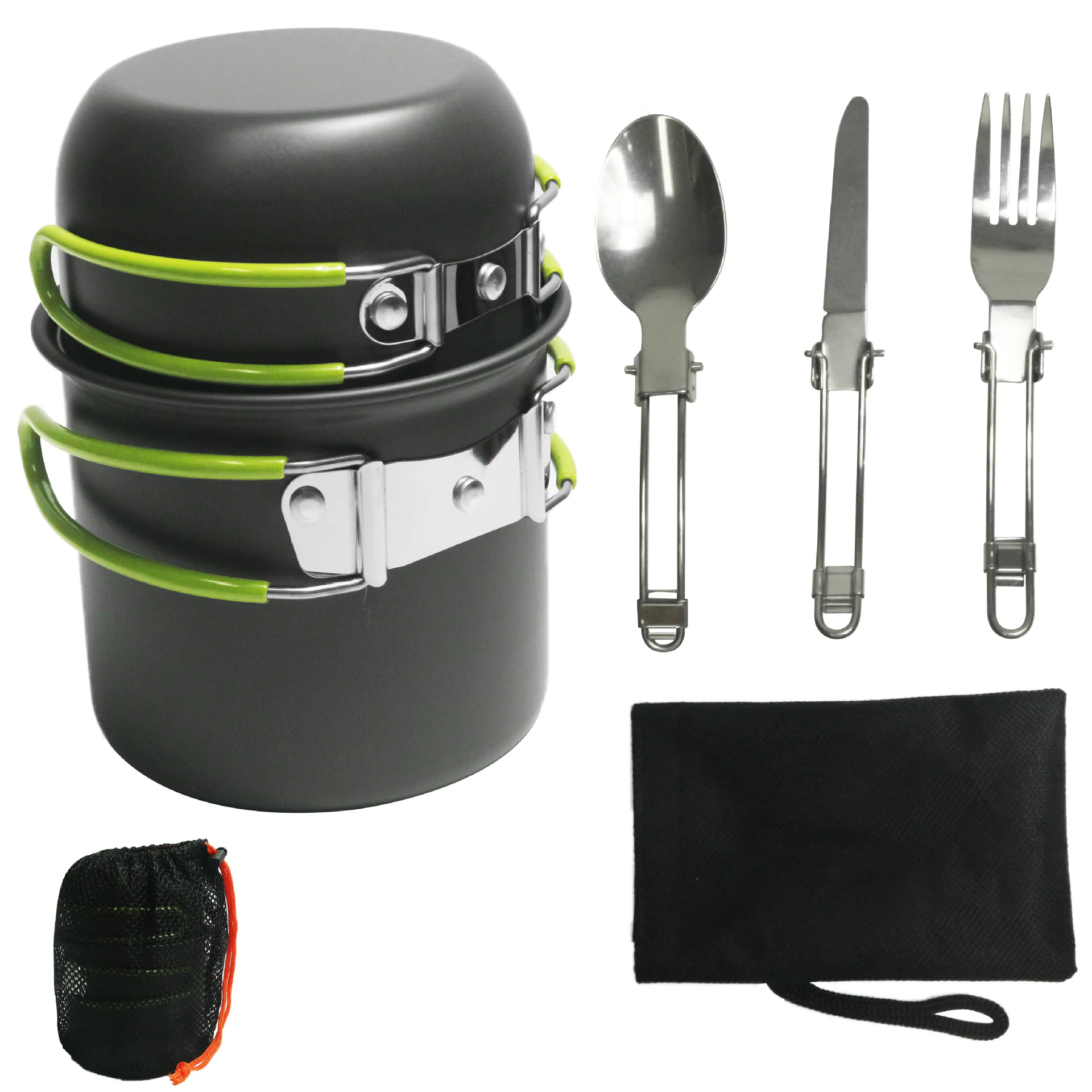 Outdoor set of pots and pans for 1-2 people portable camping cookware with utensils