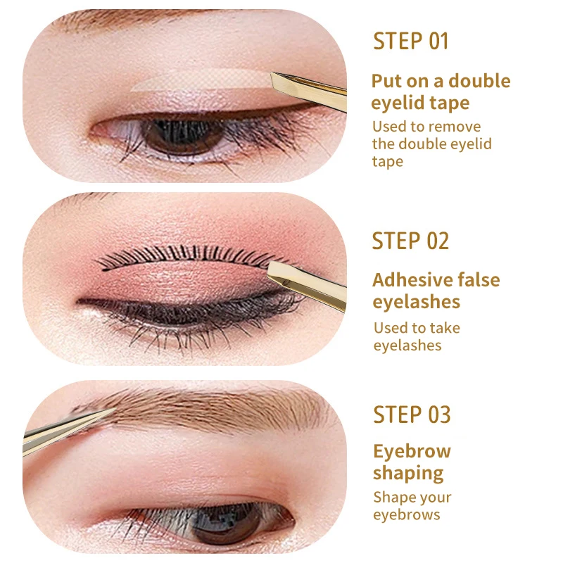 Wholesale Gold Flat/Slant/Pointed Eyebrow Tweezers Stainless Steel Facial Hair Remover Puller Eyebrow Hair Removal Clips