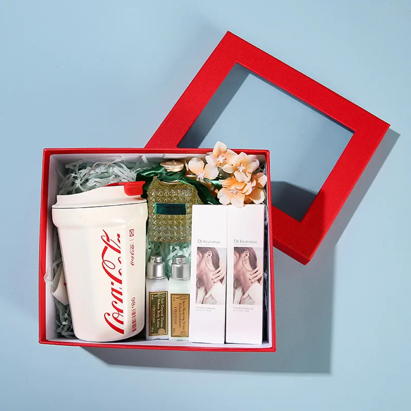 Becan Paper Packing Bouquet Flower Cup Gift Box Luxury Ribbon Perfume Gift Box Cosmetics Gift Box With Windows