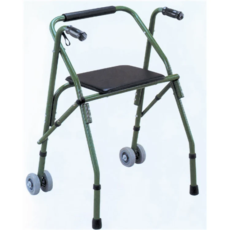 Disabled Adult Walkers for The Elderly Aluminum Rail Walking Aids Four Legged With 2 Wheels For Handicapped Used Training