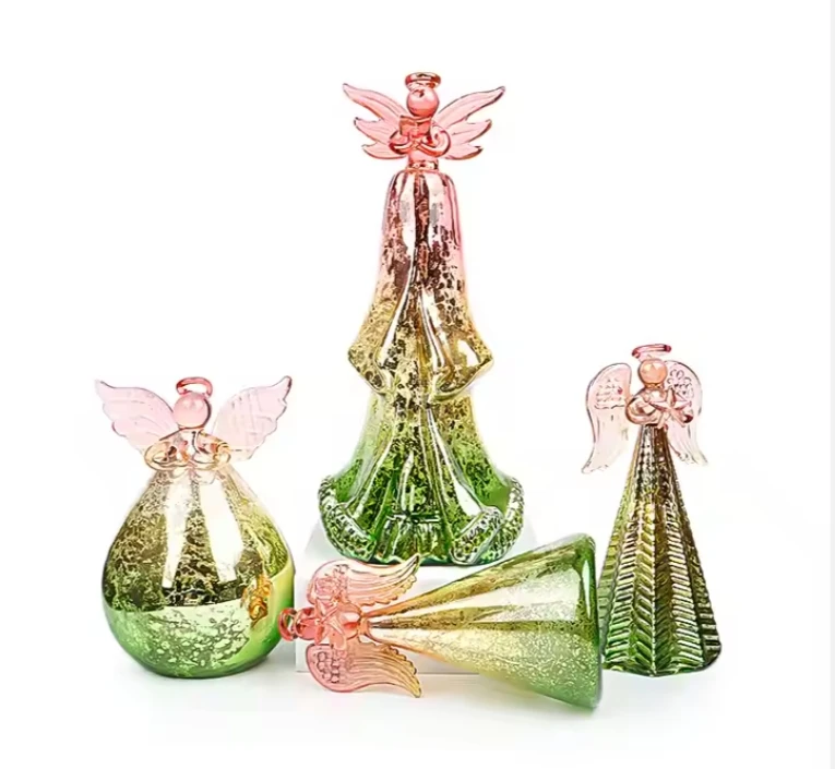 Glowing glass craft led lighting angel modeling glass Christmas tree for Xmas gift home decoration