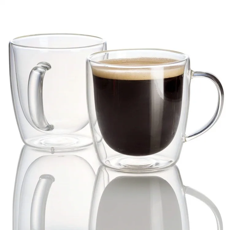 IKOO coffee tea cup double wall borosilicate transparent glass cup glass hot milk cup with handle