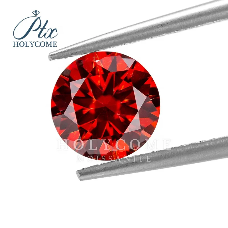 Manufacturer 3mm-10mm Red Round Cut Loose Gemstone Moissanite Stones Synthetic Diamond Stones Moissanite Holycome