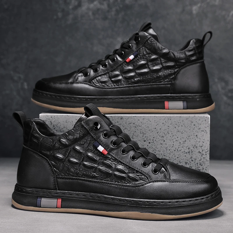 Adit Wholesale 2021 New Crocodile Leather British Black Trend All-match Pilot Casual Leather Shoes Walking Style Shoes Men