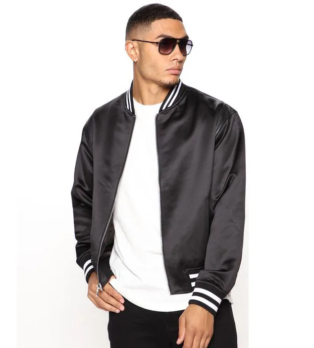 
Custom logo wholesale blank plain black bomber baseball jacket for men 
