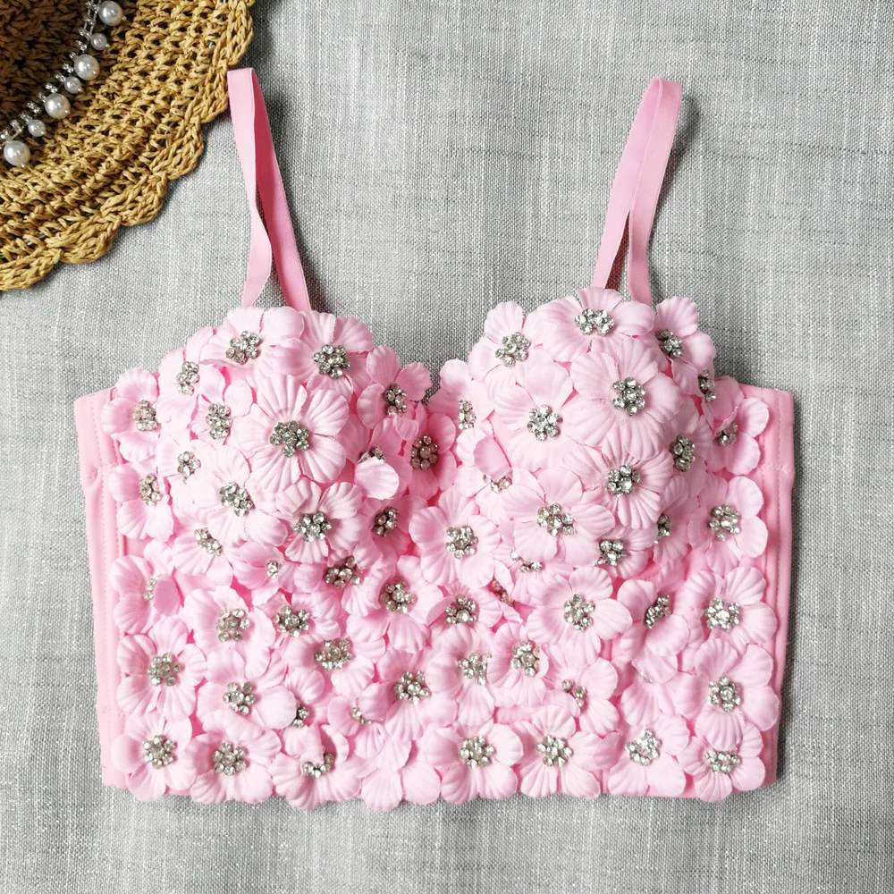 Wholesale floral decor fancy bra ladies women camisole bra top with spaghetti strap for summer costume