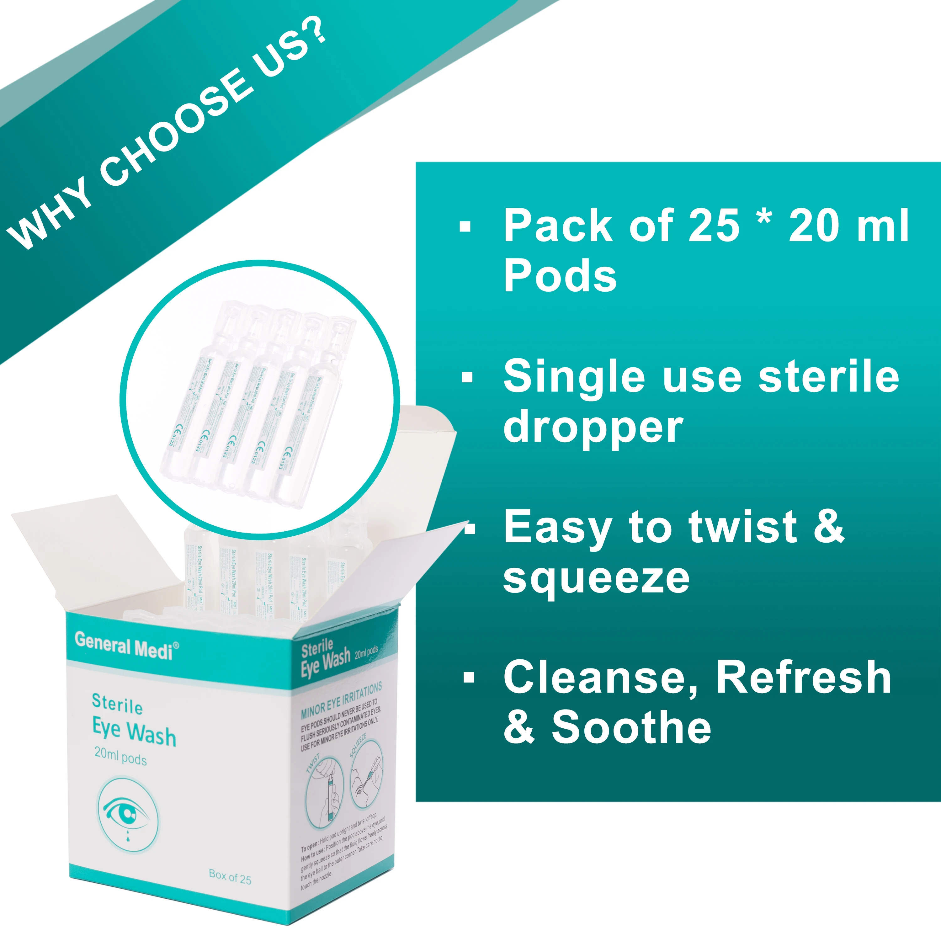 25Pack 20ml normal eye wash sterile saline solution bacteriostatic saline sterile water eyewash emergency first aid