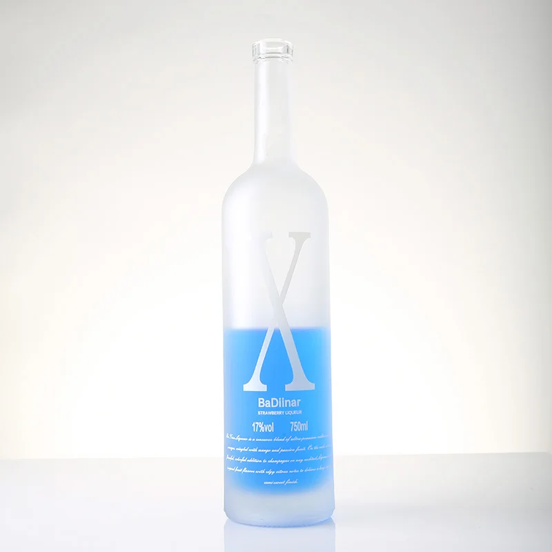 China Manufacturer Customization High White Clear Printing Vodka Liquor Empty Frosted Glass Water Bottle