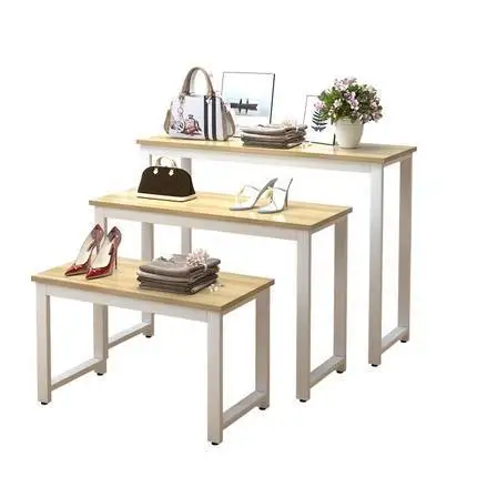 Custom Boutique Gold Clothing Wall Mounted Rack Nesting Table Clothes Shelving Garment Display Rack Clothing Store Furniture