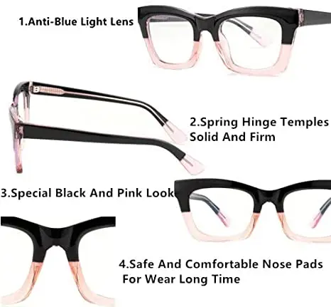 3 Piece Mount Oprah Style Spring Hinged Reader Blue Light Blocking Computer Square Reading Glasses for Men and Women