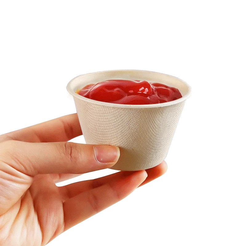 Compostable Biodegradable 2oz 4oz Bagasse Takeout Container Sauce Cup With Lid Disposable