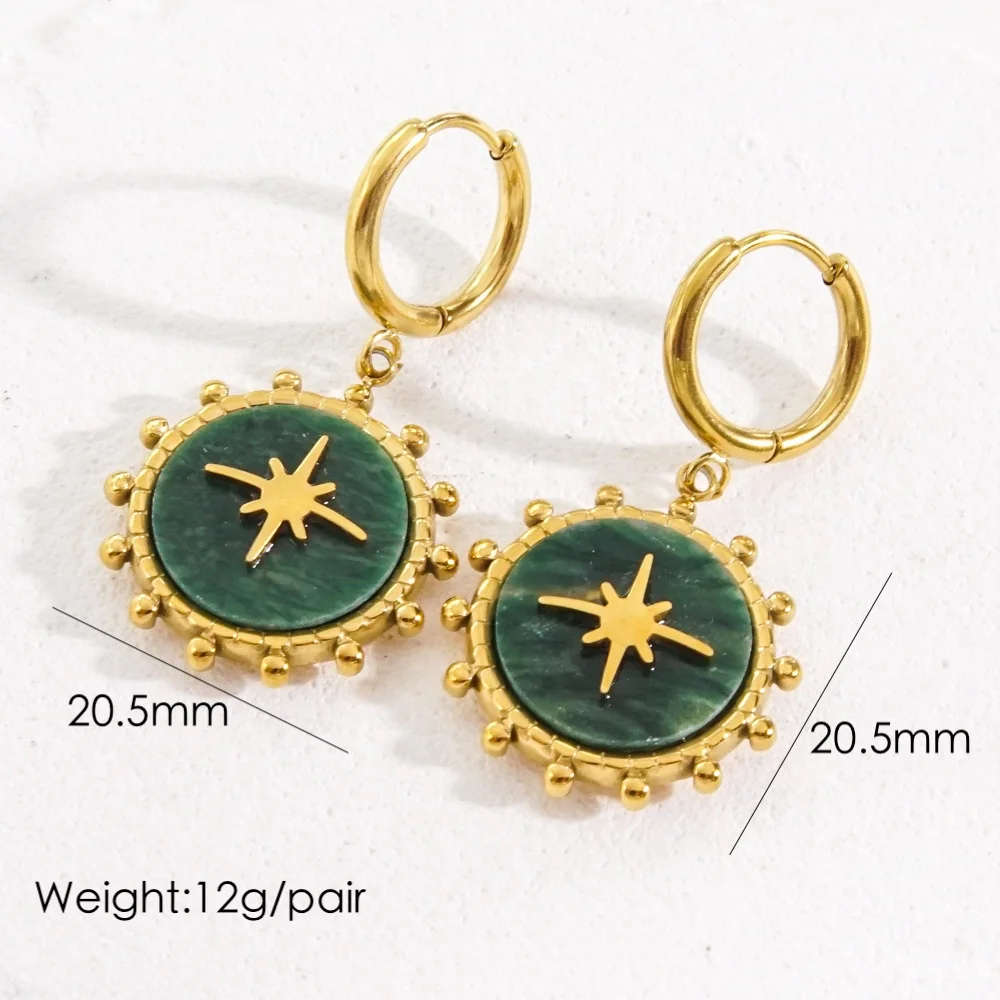 Stylish Design Stainless Steel Gemstone Charm Huggie Hoop Earrings 18k Gold PVD Star Pendant Chic Women Jewelry Wholesale