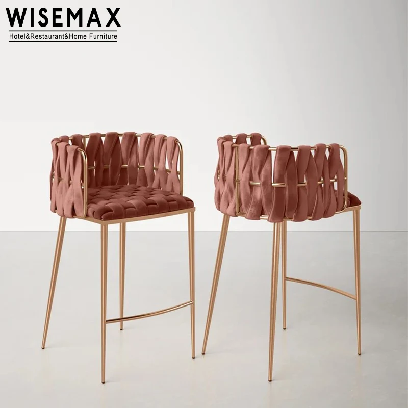 WISEMAX мебель оптовая цена современные золотые барные стулья из нержавеющей стали с бархатной тканью для бара