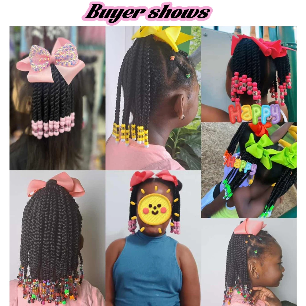 custom 5inch 8inch 10inch sengel twist kids braids elastic ponytails with colorful crochet beads with Bow Tie wholesale