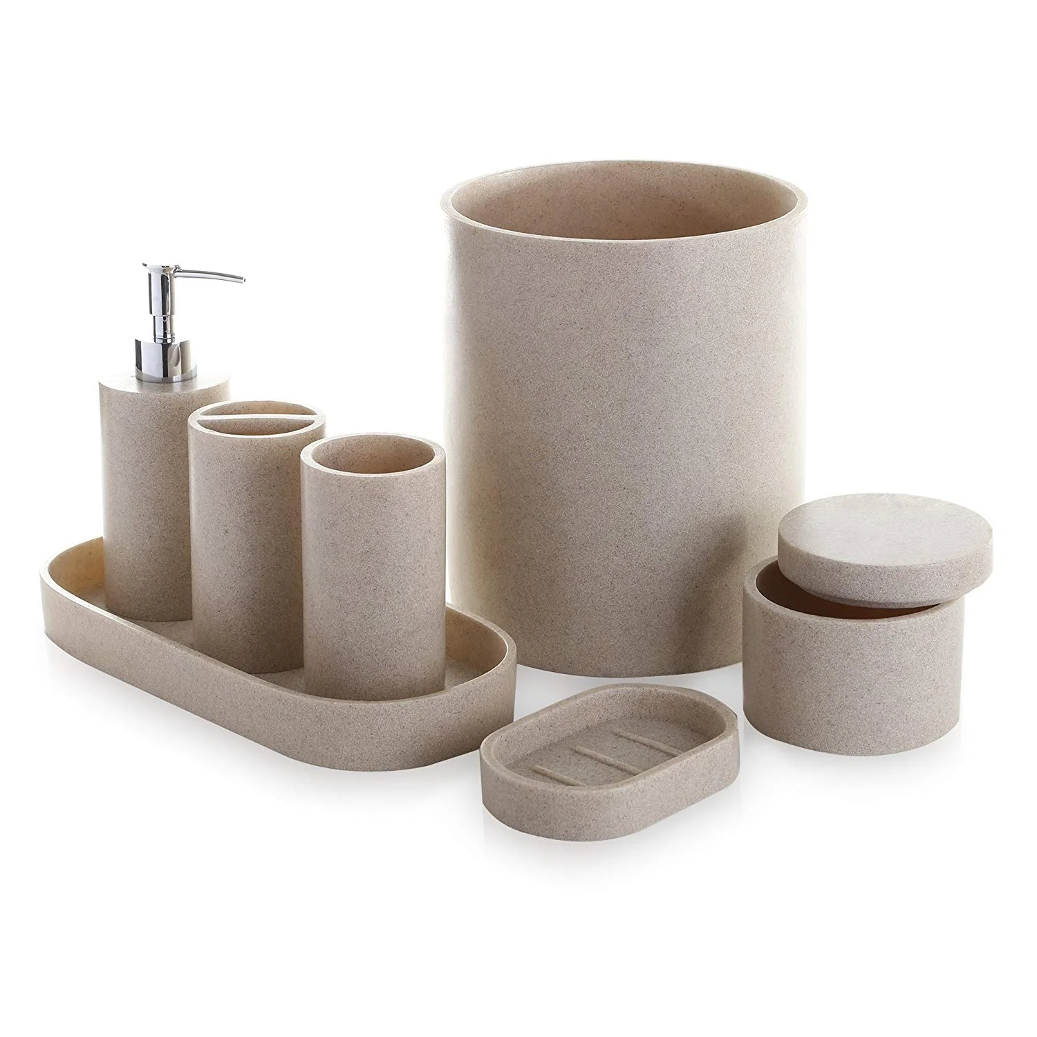High Quality Resin Sandstone Bathroom Set Hotel Accessories Set 7 pieces
