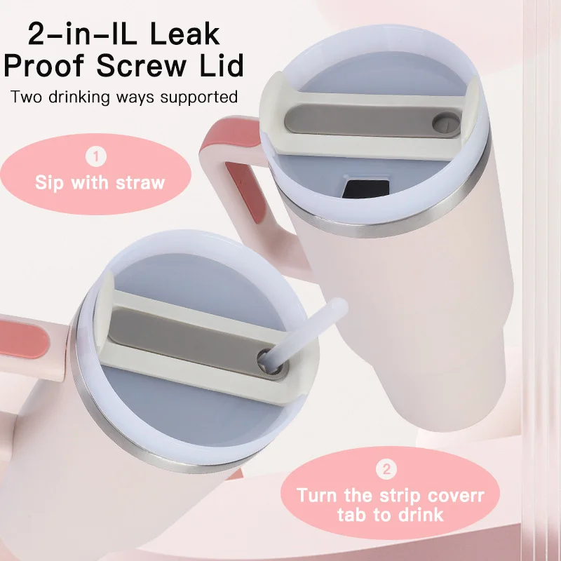 High Quality Double wall Insulated Stainless Steel 40oz Tumbler Beer Coffee Mug with Handle Leakproof Lid and Straw