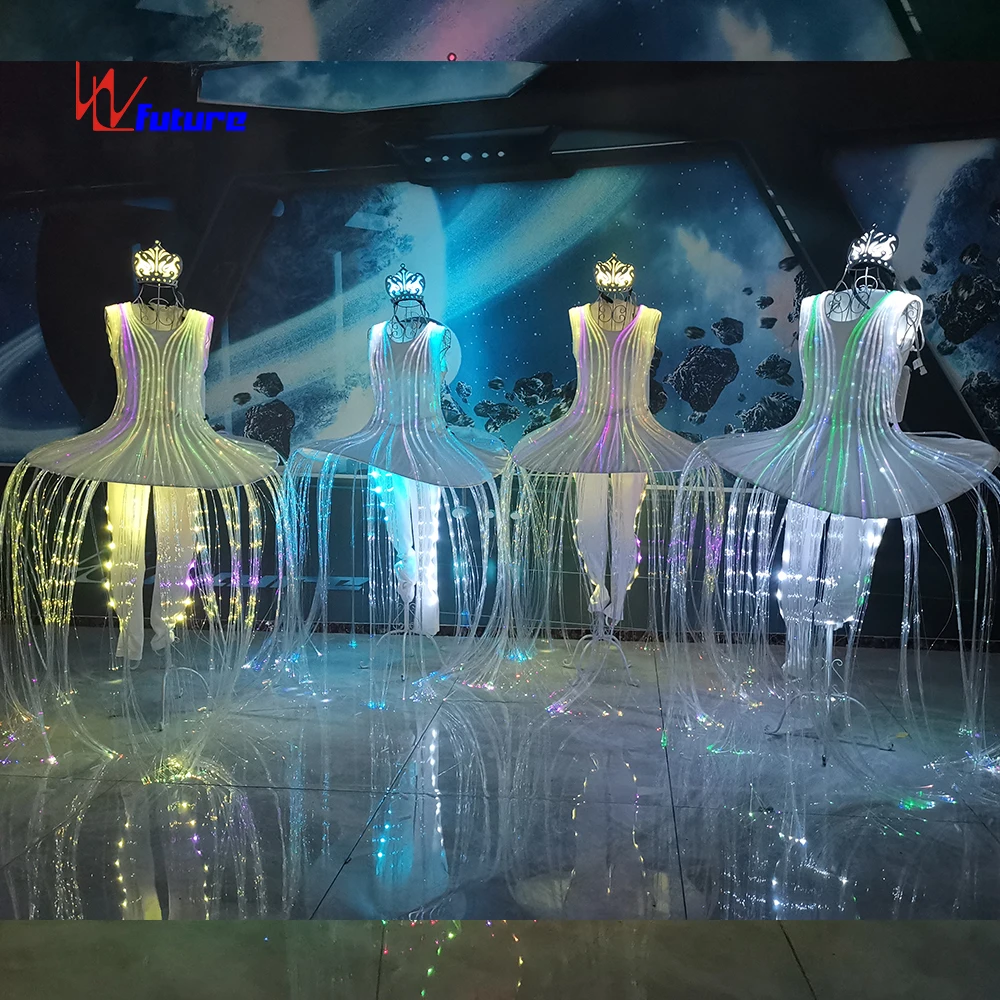 WL-0292 светодиодная светящаяся экзотическая танцевальная одежда костюм-пачка волоконно-оптический свет балетное шоу платье