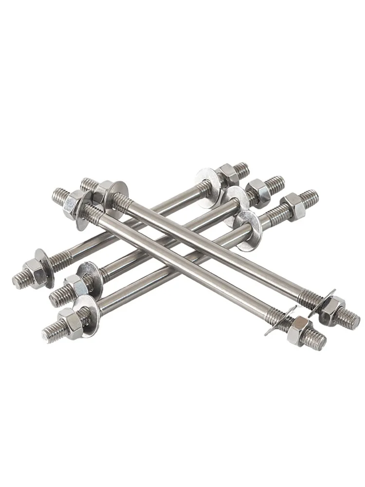 Hot Sale 304 Stainless Steel Wall-piercing Screw Lengthened Double-head Bolt Set With Two Nuts Two Flat Washer Double End Thread