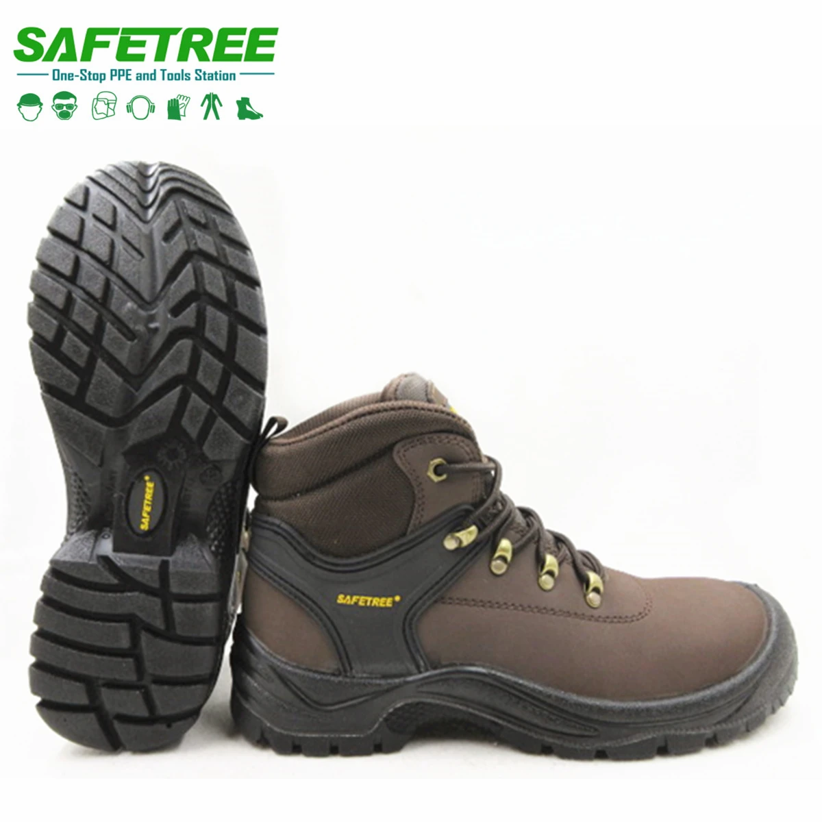 SAFETREE  CE EN20345 S1P Mid Cut Safety Shoes Leather Boots with Steel Toe