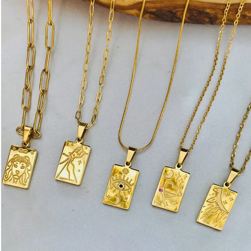 Jewlery Vendors Gold Plated Stainless Steel Free Wing Greek Mythology Necklace Square Shina Myth Tarot Signet Pendant Necklace