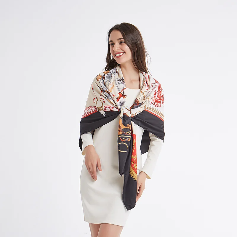 2021 оптовая продажа шарф женский тренер лошадей 130 квадратный саржевый шелковый шарф Солнцезащитная шаль для отдыха