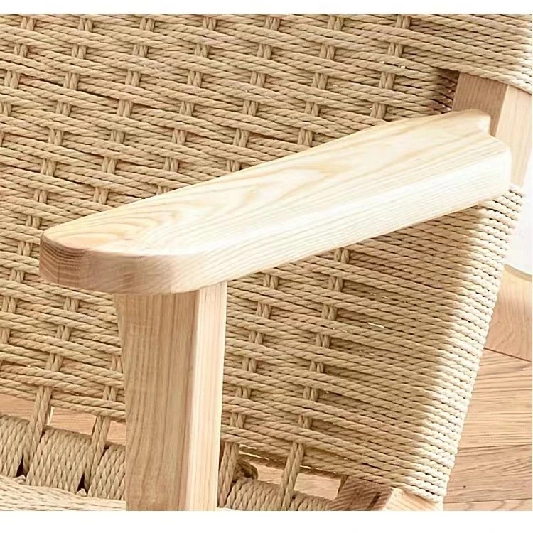 Japanese wabi-sabi rattan woven solid wood sofa chair living room balcony rope woven back leisure saddle chair