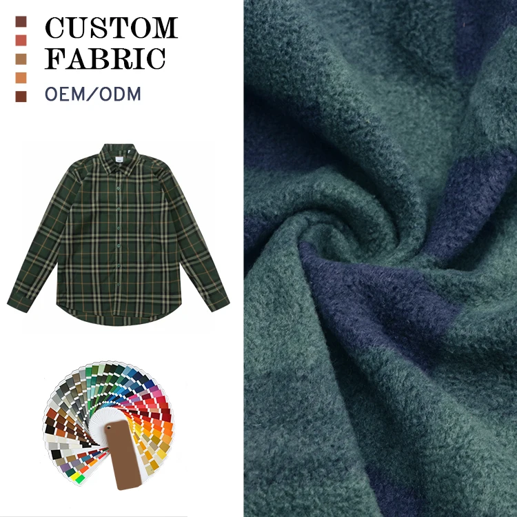 Custom printed 100% Polyester 180gsm checked plaid polar fleece fabric for shirts