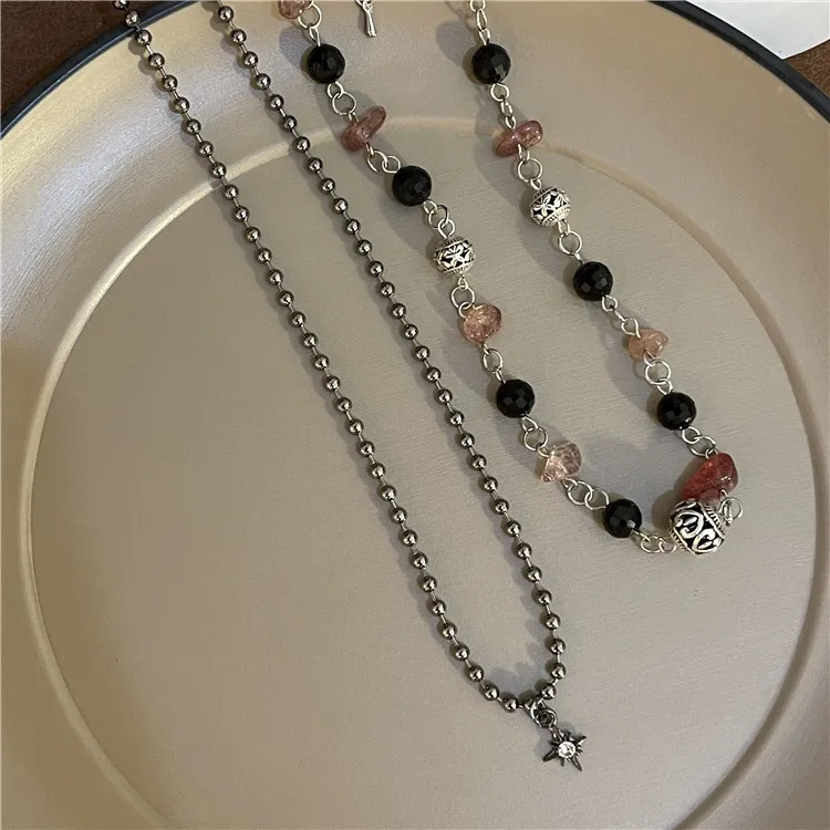 Fashion Jewelry Stainless Steel Raw Tourmaline Dendritic Opal Minimal Choker Necklace Bead Connector Necklace for Women