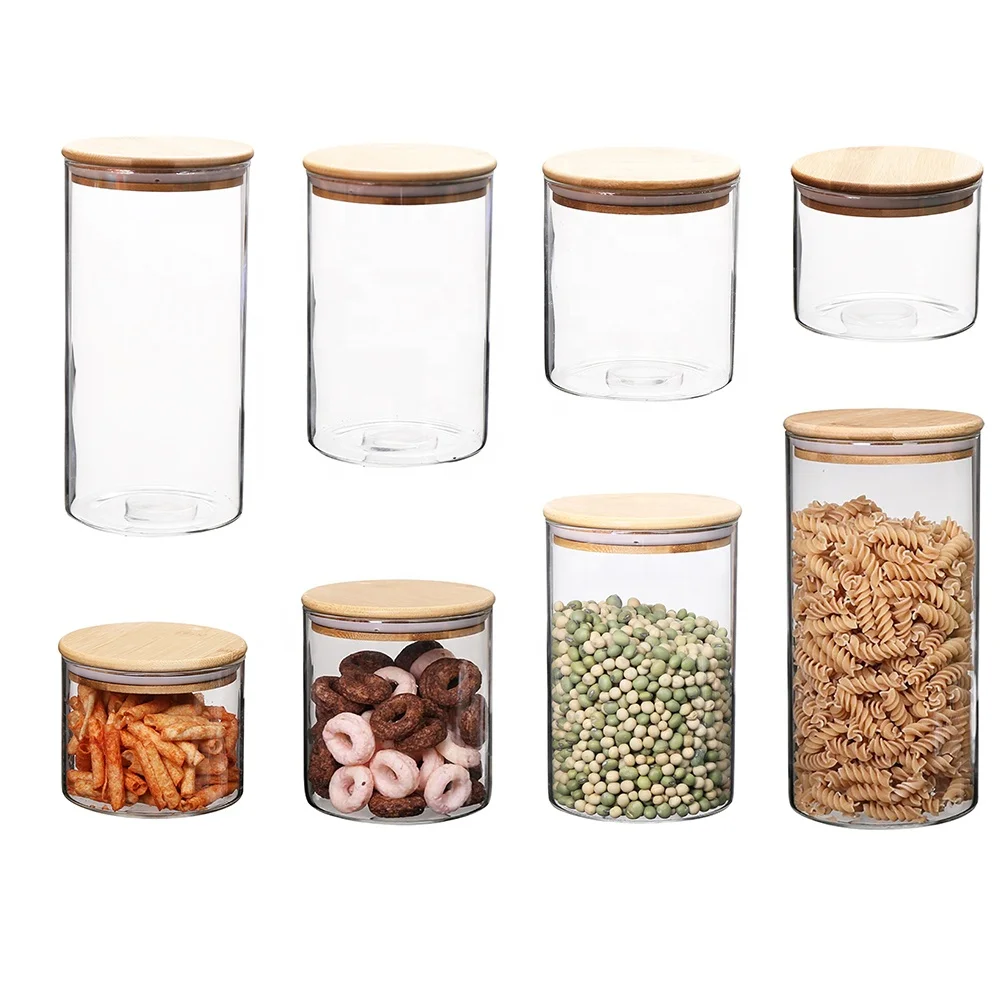 Heat-resistant airtight and leaking-proof high borosilicate glass bottle food storage jar with bamboo lid