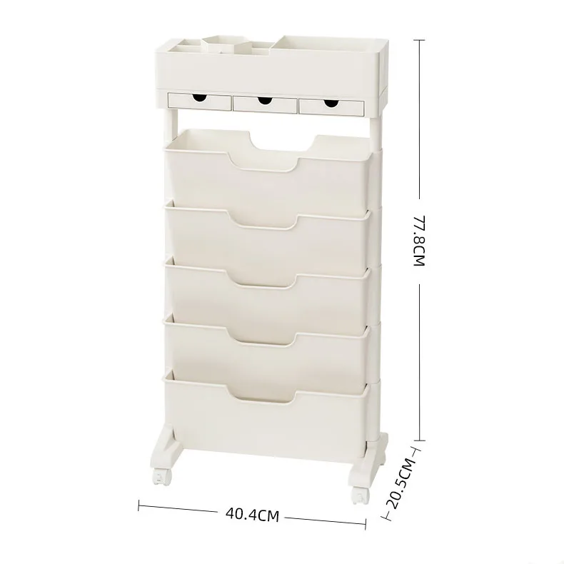 Plastic Movable Storage Rack Bookshelf Stationery Organizer with Wheels for Students
