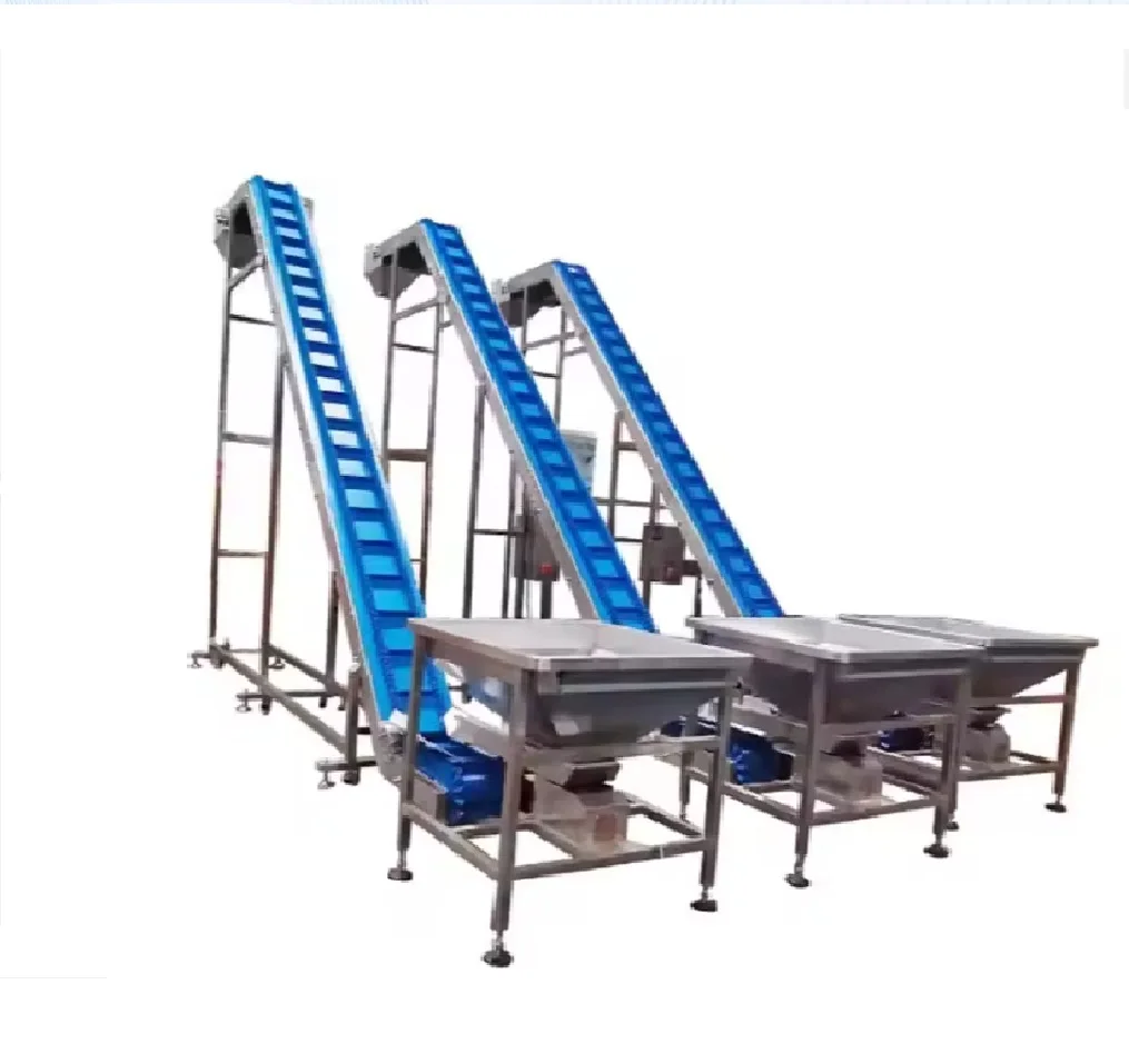Z incline snack food potato chips modular blue cleat PVC PU belt elevator conveyor with hopper for packing machine