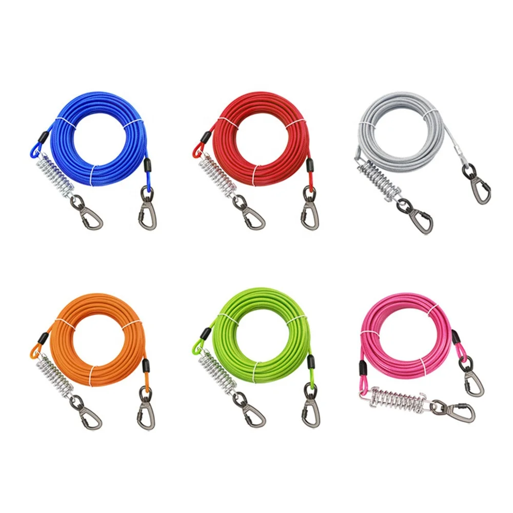 Dog Tie Out Cable Dog Lead, Double Heads Steel Wire Dog Leash with Spring,  Heavy Duty Wire Pet Traction Rope
