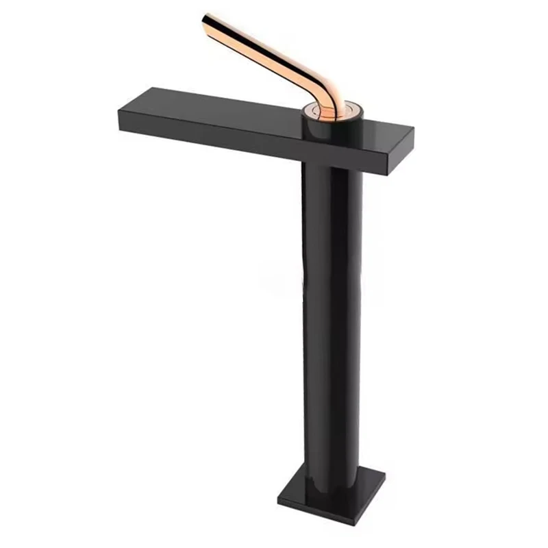 New Technology Solid Brass High End Black and Rose Gold Color Tall Basin Bathroom sink Faucet